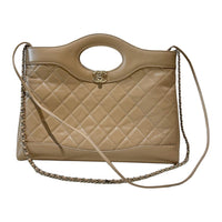CHANEL Lambskin Shoulder Bag Crossbody Bag Handbag Women's Beige