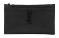 SAINT LAURENT Crocodile Pattern Embossed Leather Coin Purse Clutch Regular Unisex Black