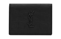 SAINT LAURENT Embossed Crocodile Leather Card Holder Men's Black