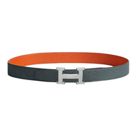 HERMES Palladium-Plated Leather Belts Unisex Orange/Blue Width: 3.2cm