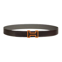 HERMES Calfskin Leather Belts Men's Brown/Gray Width: 3.2CM