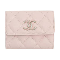 CHANEL Grained Calfskin Card Holder Wallet Women's Pink