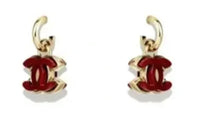CHANEL Metal Earrings Women's Red