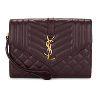 SAINT LAURENT Calfskin Envelope Bag Clutches Women's Burgundy