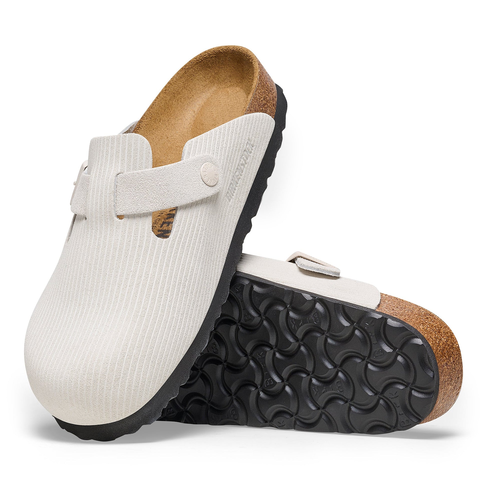 (WMNS) Birkenstock Boston Suede Leather Embossed 'Corduroy Antique White' 1025270