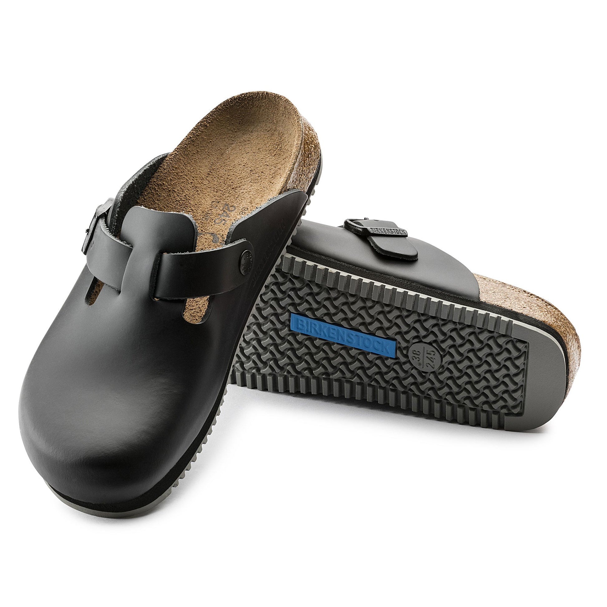 Birkenstock Boston Super Grip Natural Leather Narrow Fit 'Black' 0060196