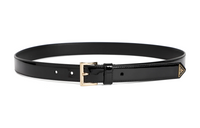 PRADA Solid Color Emblem Plate Pin Buckle Decoration Leather Belts Women's Black Width 2cm