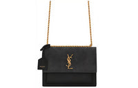 SAINT LAURENT SUNSET Calfskin Shoulder Bag Medium Size Women's Black