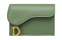 DIOR Saddle Sheepskin Card Clip Card Holder Women's Green
