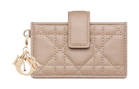 DIOR Lady Dior Wicker Pattern Lambskin Card Holder Women's Hazelnut