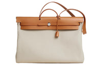 HERMES Herbag Zip Canvas With Hunter Cow Leather One Shoulder Handbags Men's Concrete Gray/Light Tea Brown