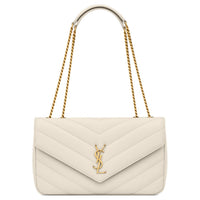 SAINT LAURENT LOULOU Lambskin Envelope Bag Shoulder Bag Medium Size Women's White