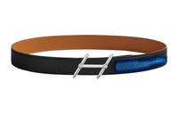 HERMES Individual Embroidery Silver Buckle Epsom Calfskin Belt Men's Black/Brown Width: 3.2cm