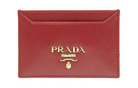 PRADA Calfskin Card Holder Women's Red