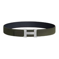 HERMES Brushed Palladium Leather Belts Unisex Indigo/Green Gray Width: 3.8cm