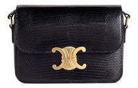 CELINE Triomphe Rare Leather Shoulder Bag Women's Black