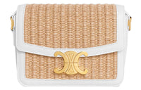CELINE Triomphe Plant Material With Cow Leather Shoulder Bag, Crossbody Bag Women's Natural/White