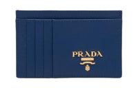 PRADA Saffiano Leather Card Holder Women's Blue