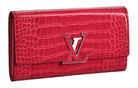 LOUIS VUITTON Crocodile Leather Clutches Wallets Large Size Women's Pink Sharp Gold Stone