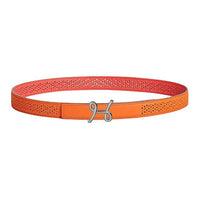HERMES Metal Palladium-Plated Calfskin Leather Belts Women's Orange Width 2.4CM