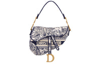 DIOR Saddle Embroidery Saddle Bag, Shoulder Bag, Handbag Medium Size Women's Blue