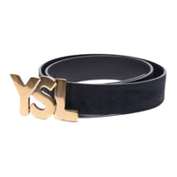 SAINT LAURENT Cow Leather Belts Men's Black Width 3.5CM