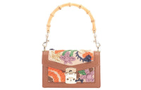 MIU MIU Leather With Cotton Handbag Women's Brown