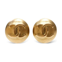 CHANEL 1995 Plated Cc Round Clip On Costume Earrings