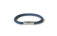 HERMES Leather Palladium-Plated Gold Bracelets Men's Blue