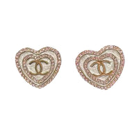 CHANEL Metal Resin Faux Diamond Stud Earrings Women's Gold