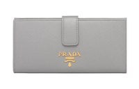 PRADA Leather Card Holder Wallet Large Size Women's Gray