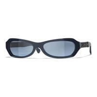 CHANEL Acetate Metal Calfskin Irregular Shape Sunglasses Unisex Blue