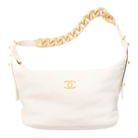 CHANEL Leather Hobo Bag Dumpling Bag Handbag Regular Women's White