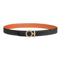 HERMES Calfskin, Metal, Gold Plated Leather Belts Women's Black/Orange Width 2.4CM