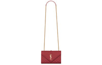 SAINT LAURENT ENVELOPE Grained Leather Envelope Bag Shoulder Bag Crossbody Bag Small Size Women's Splendid Red