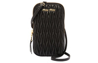 MIU MIU Matelassé Leather Cell Phone Pouch Shoulder Bag Crossbody Bag Mini Women's Black