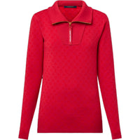 LOUIS VUITTON Monogram Jacquard Ribbed Collar Pullover Knitwear Women's Red