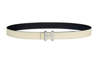 HERMES Comfortable Silver Buckle Epsom Calfskin Double-Sided Leather Belt Women's Cream White/Black Width: 2.4cm
