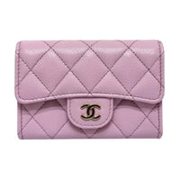 CHANEL Grain Cow Leather Card Holder Women's Pink