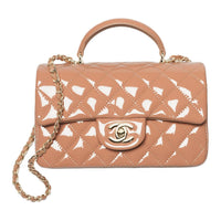 CHANEL Classic Flap CF Calfskin Patent Leather Handbag Mini Women's Dark Beige