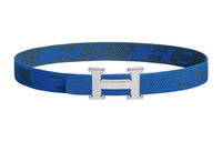 HERMES H Stripes Silver Buckle Nylon Mesh Double-Sided Belt Men's Black/Indigo Width: 3.2cm