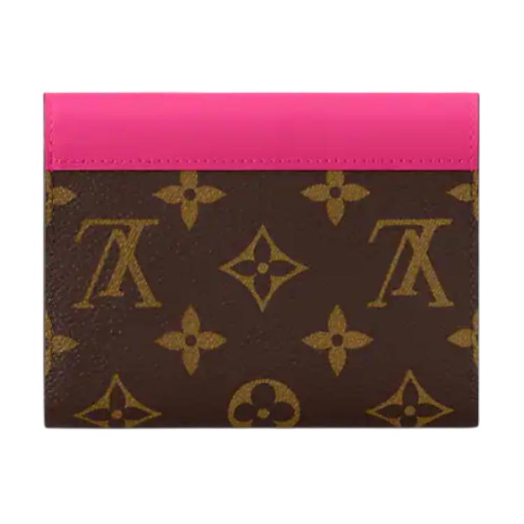 LOUIS VUITTON Victorine Coated Canvas Cow Leather Patchwork Trim Victoria Wallet Women's Rose Red & Brown