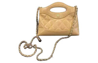 CHANEL Polished Lambskin Chain Handbag, Shoulder Bag, Crossbody Bag Mini Women's Light Brown