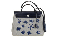 HERMES Canvas Tote Bag Shopping Bag Handbag Women's Blue & Gray