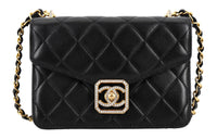 CHANEL 21K Winter Lambskin Shoulder Bag Crossbody Bag Mini Women's Black