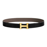 HERMES Calfskin Metal Gold-Plated Leather Belts Unisex Black Width: 3.2CM