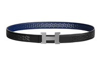 HERMES Cut Out Silver Buckle Epsom Calfskin Double Sided Leather Belt Women's Black Width 2.4cm