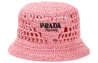 PRADA Logo embroidered Raffia Bucket Hat