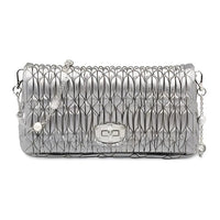 MIU MIU Lambskin Shoulder Bag Crossbody Bag Women's Silver