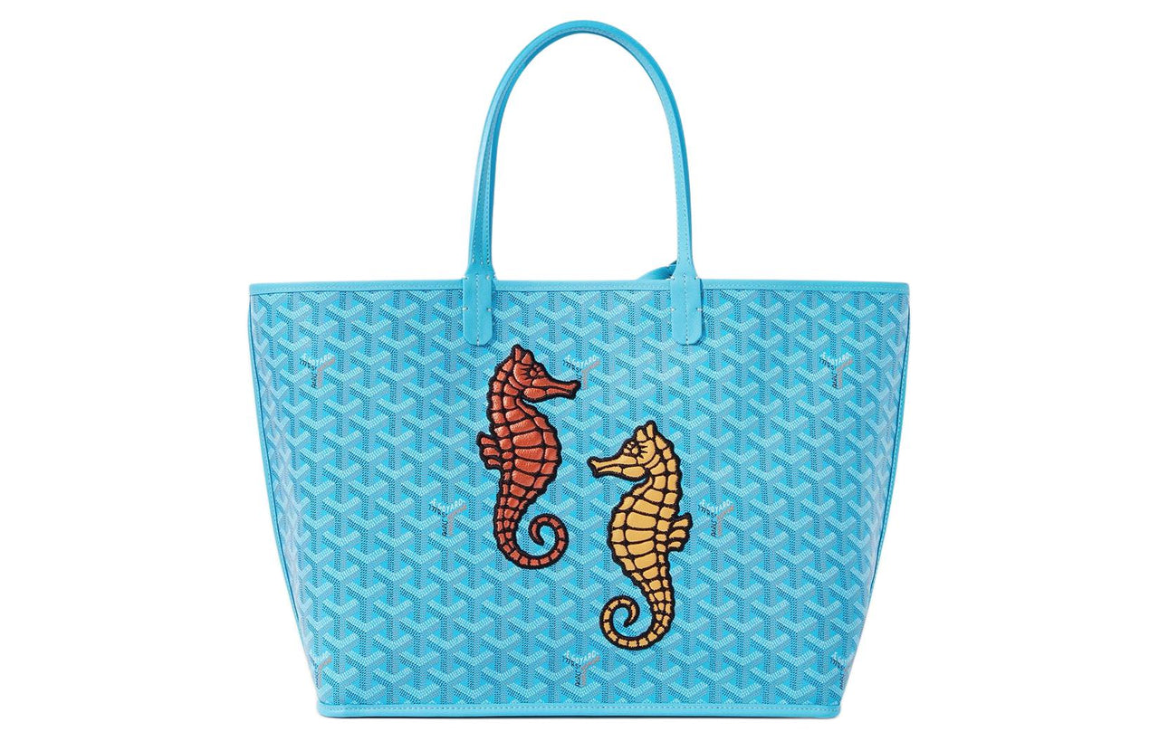 GOYARD Anjou Canvas With Leather Combo Bag Tote Shoulder Bags Handbags Small Size Women's Turquoise Blue